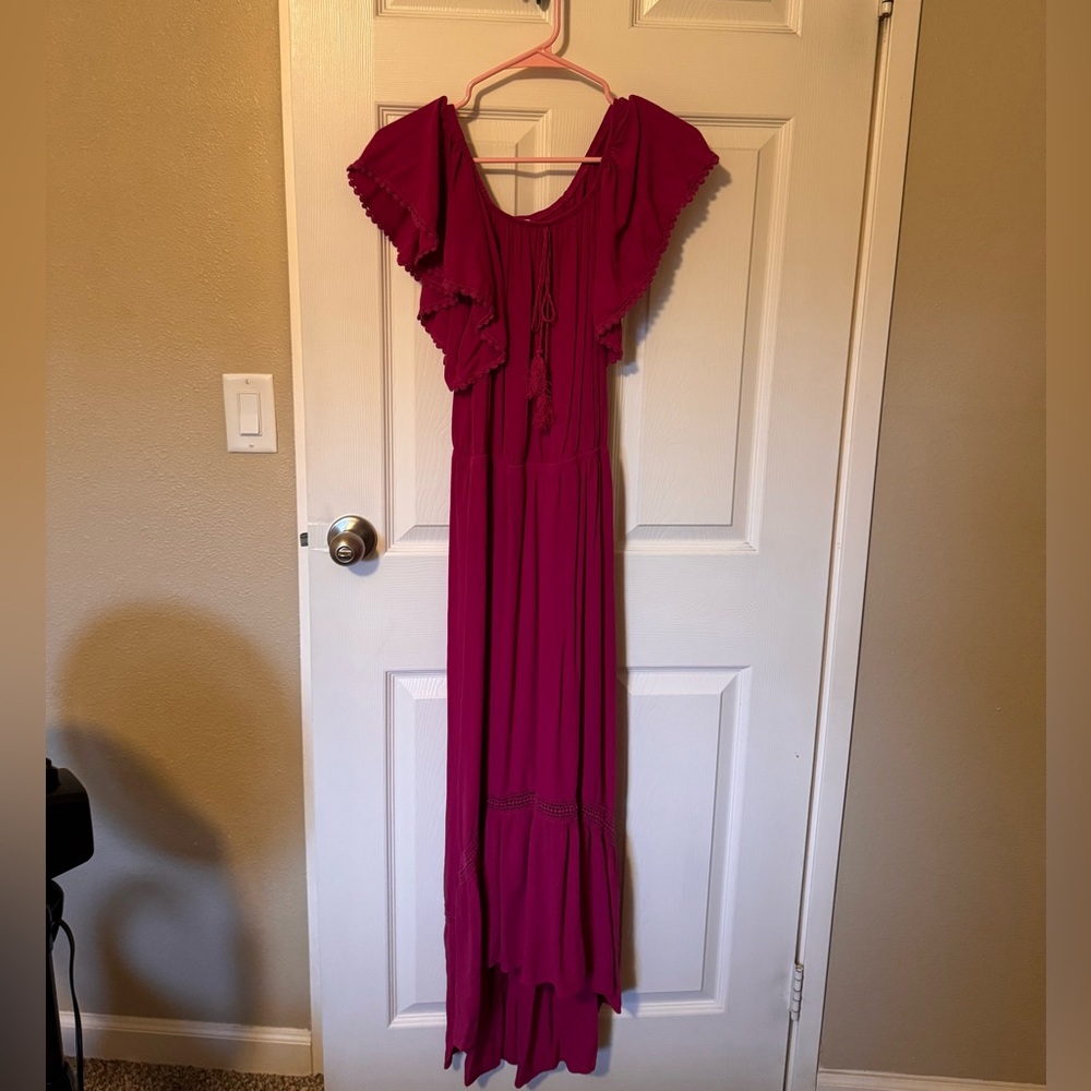 Time and Tru Fuchsia Maxi Dress with Ruffle Sleeves